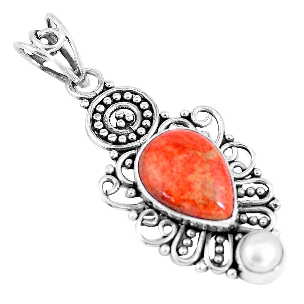 6.45cts red copper turquoise pearl 925 sterling silver pendant jewelry p7811