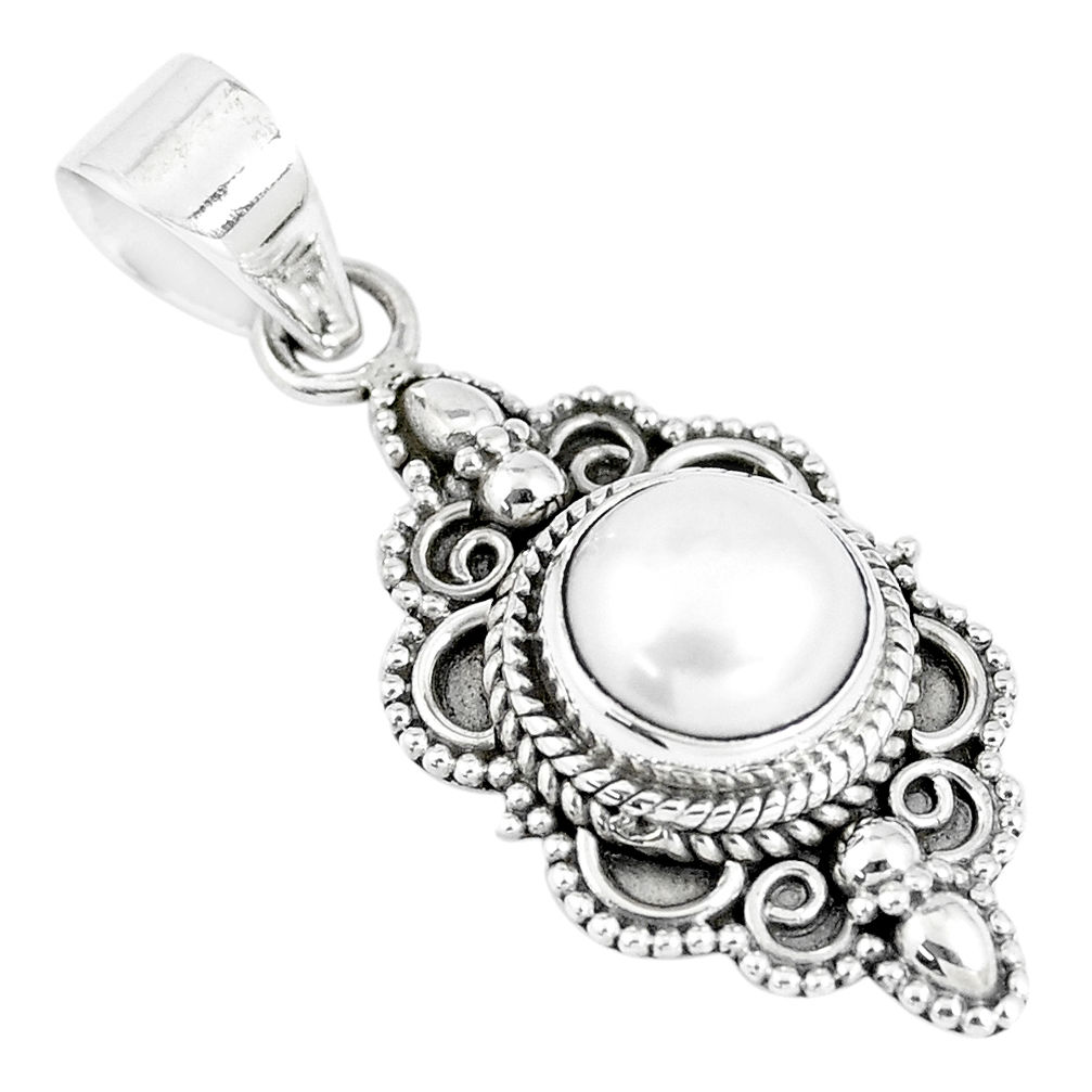 6.33cts natural white pearl round 925 sterling silver pendant jewelry p7991
