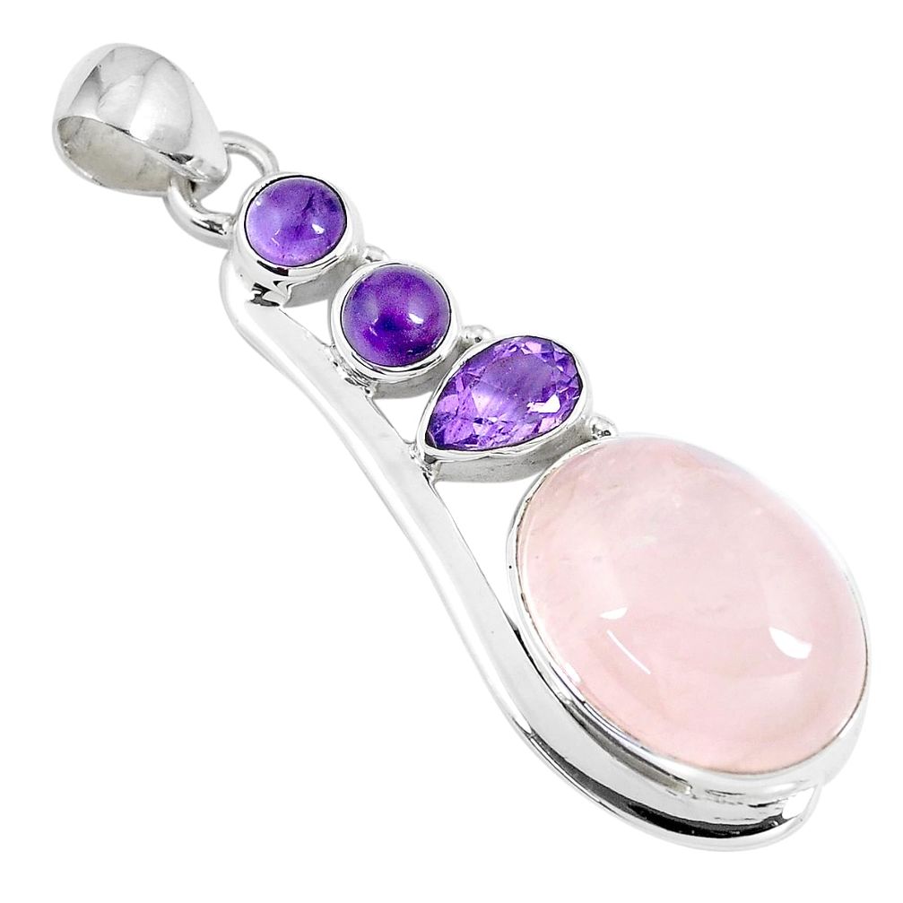 15.95cts natural pink morganite amethyst 925 sterling silver pendant p8273