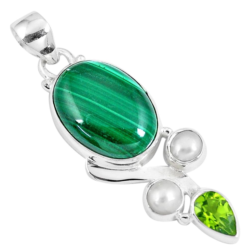 925 silver 16.17cts natural green malachite peridot pearl pendant jewelry p8335