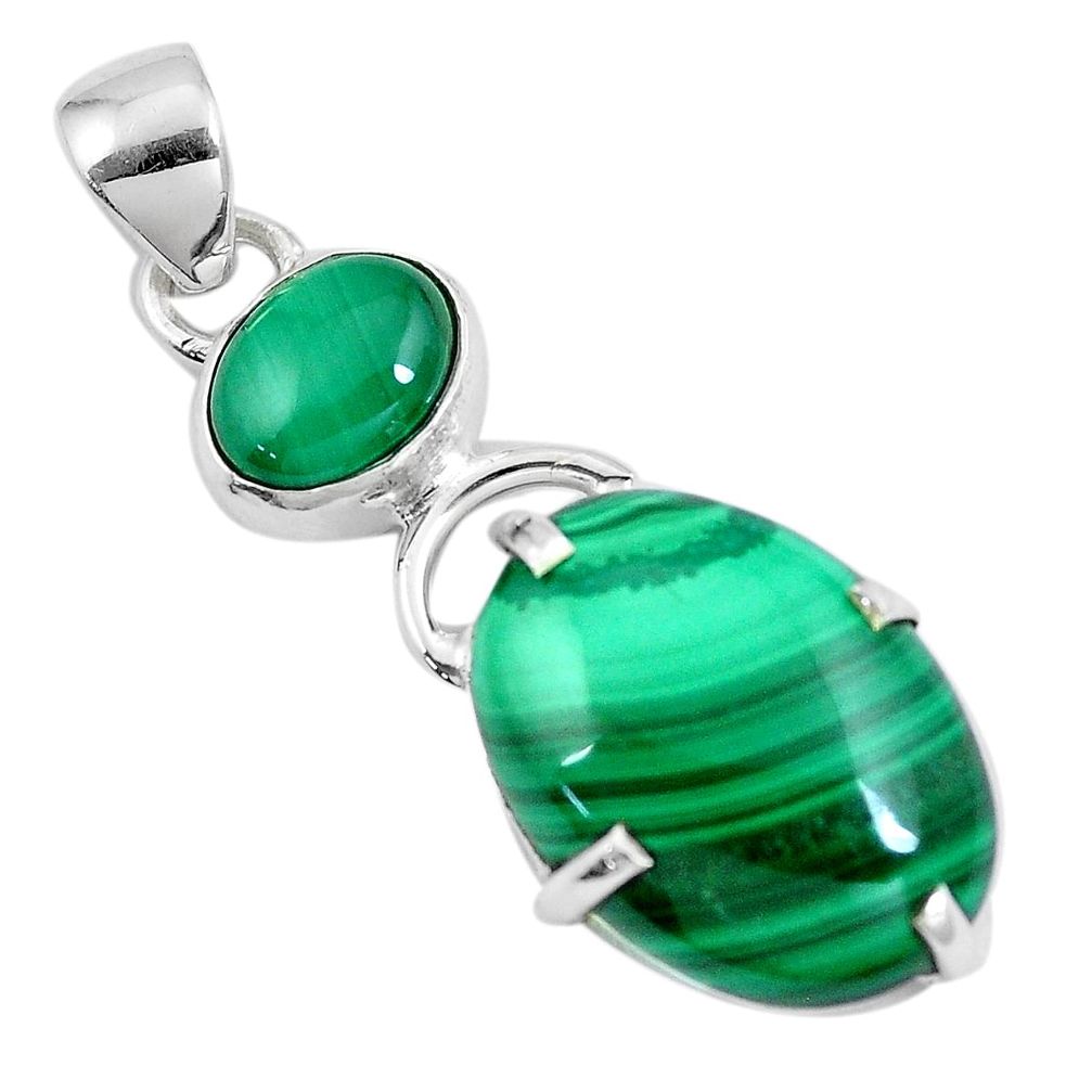 925 silver 15.93cts natural green malachite (pilot's stone) oval pendant p8344