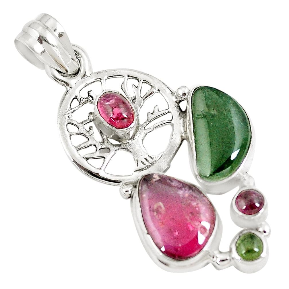 9.72cts natural multi color tourmaline 925 silver tree of life pendant p8381