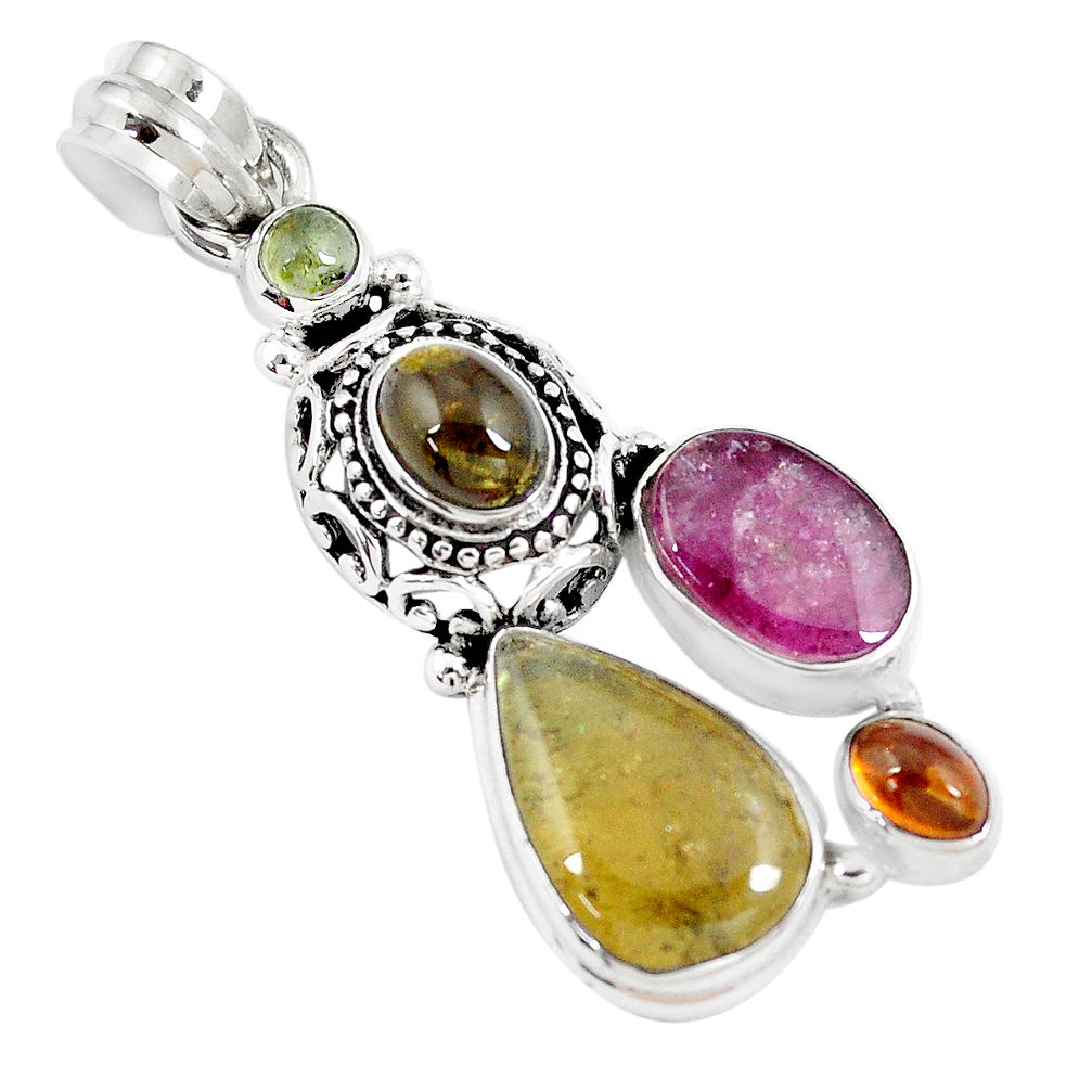 11.23cts natural multicolor tourmaline 925 sterling silver pendant jewelry p8394