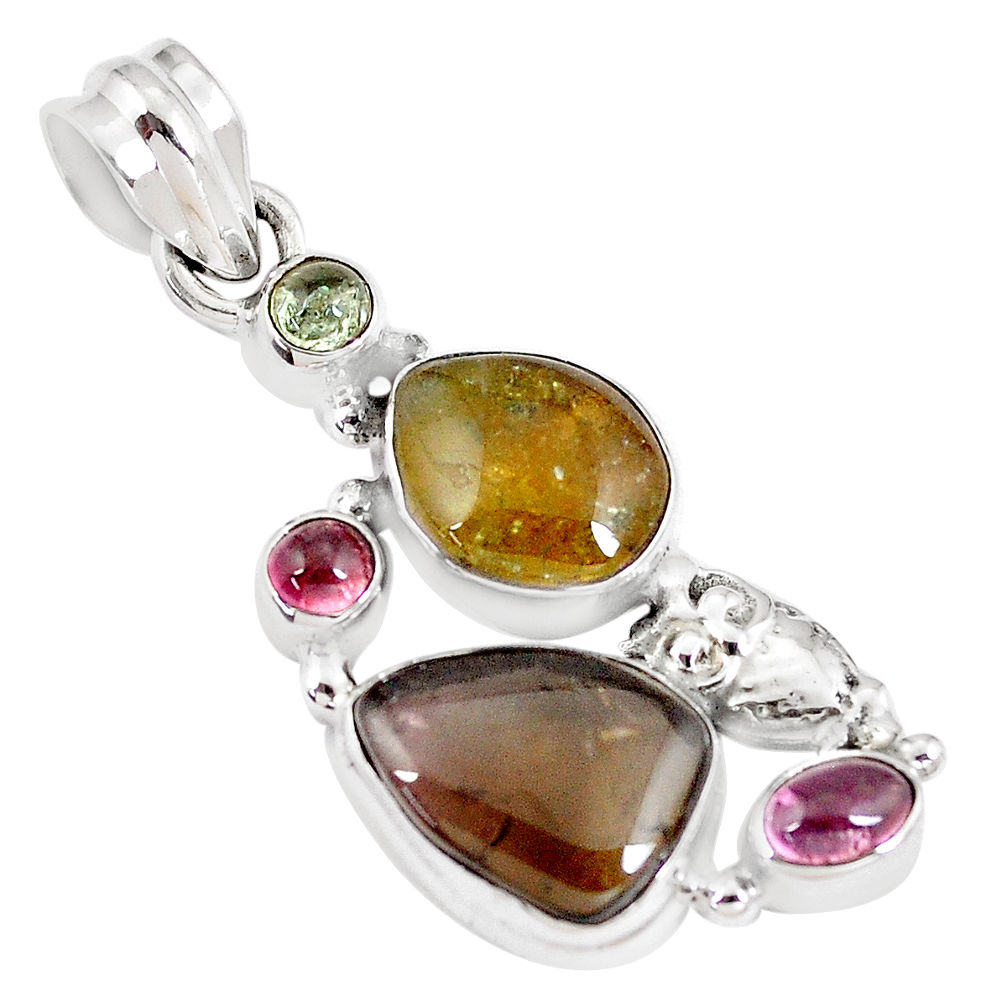 10.37cts natural multi color tourmaline 925 sterling silver owl pendant p8400