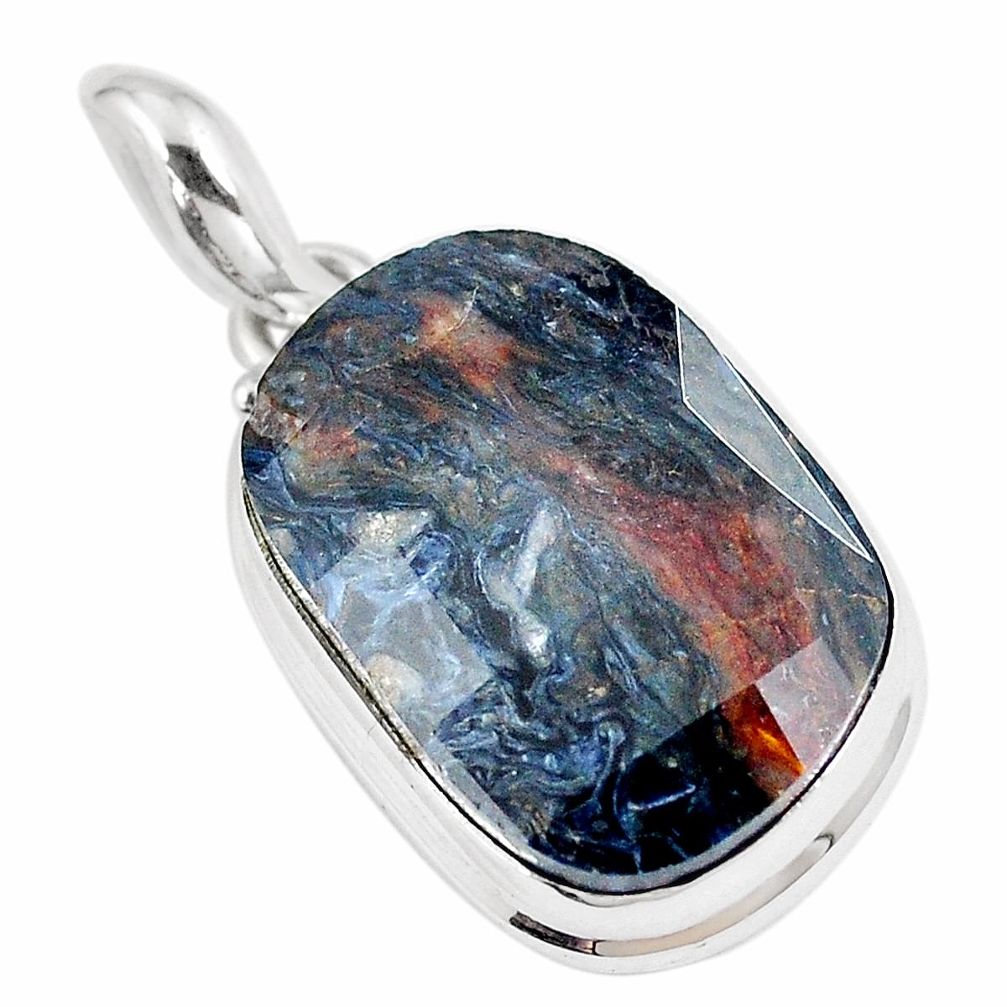 25.00cts natural black pietersite (african) 925 sterling silver pendant p8664