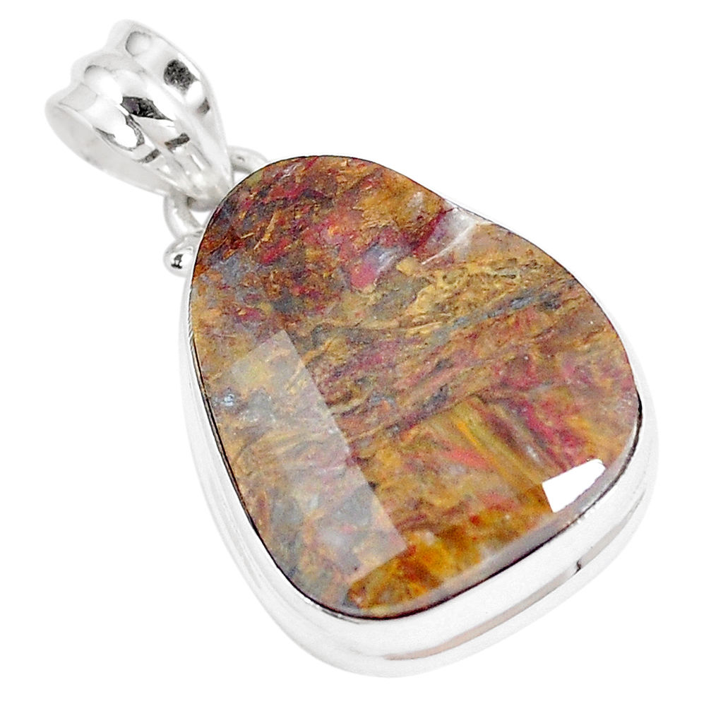 20.88cts natural brown pietersite (african) 925 sterling silver pendant p8668