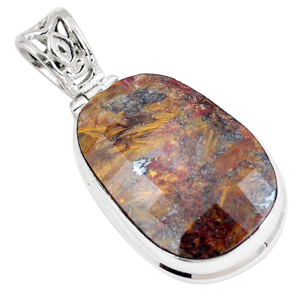 27.70cts natural brown pietersite (african) 925 sterling silver pendant p8671