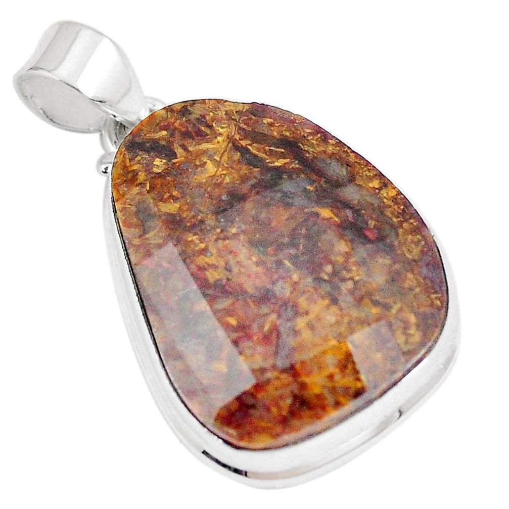 26.70cts natural brown pietersite (african) 925 sterling silver pendant p8674