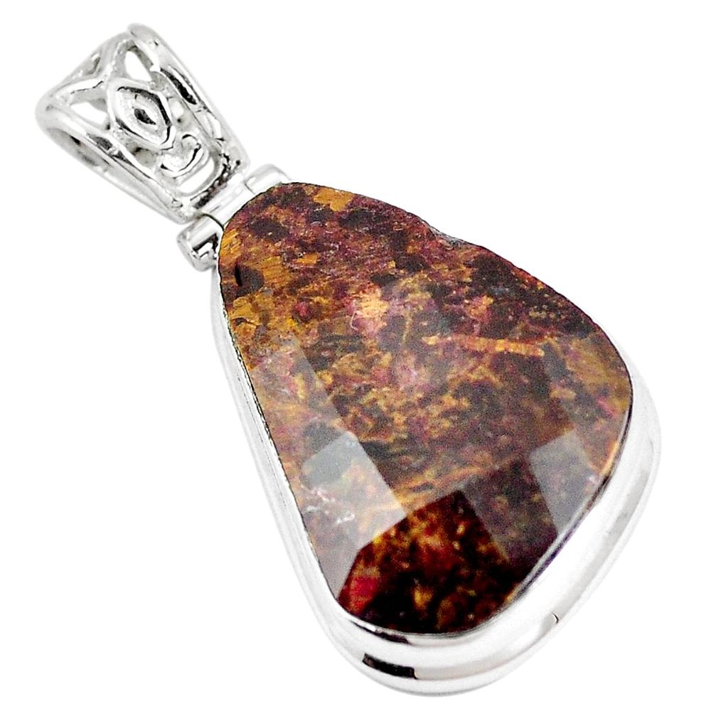 26.16cts natural brown pietersite (african) 925 sterling silver pendant p8675