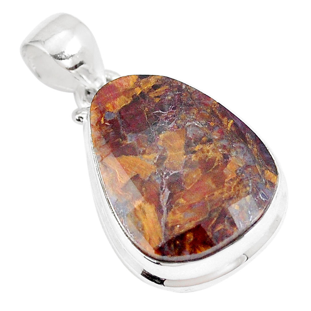 16.85cts natural brown pietersite (african) 925 sterling silver pendant p8678