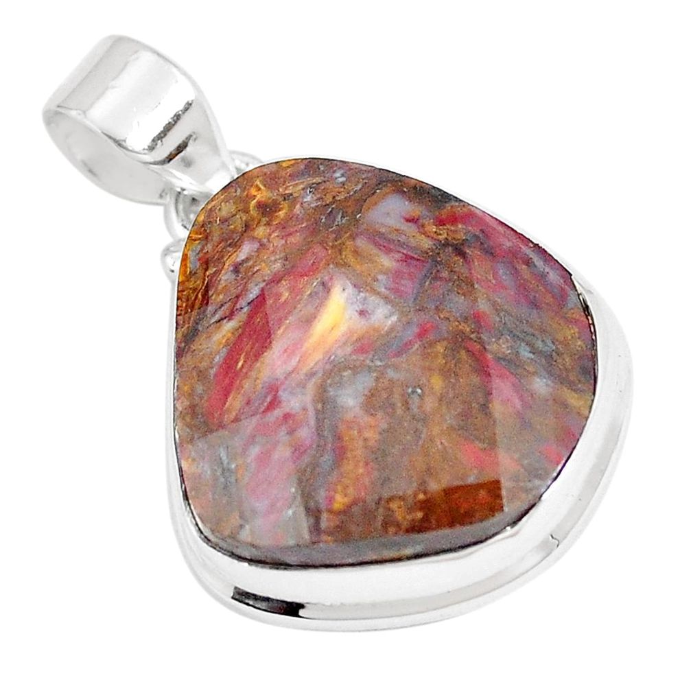 17.42cts natural brown pietersite (african) 925 sterling silver pendant p8679