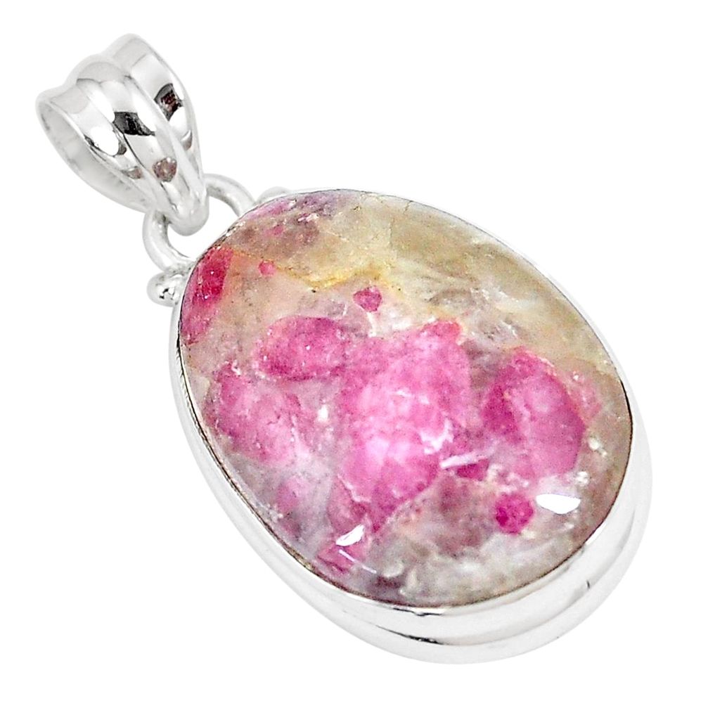 19.12cts natural pink tourmaline in quartz 925 sterling silver pendant p8703