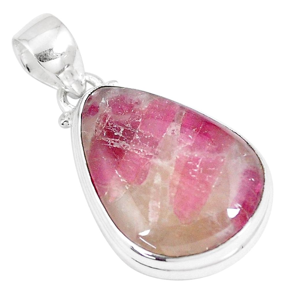 16.18cts natural pink tourmaline in quartz fancy 925 silver pendant p8706