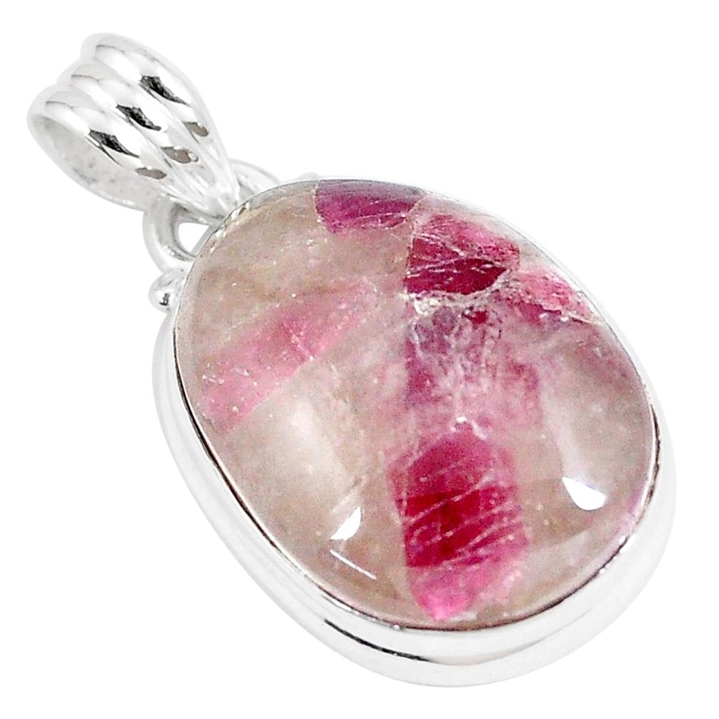 17.57cts natural pink tourmaline in quartz 925 sterling silver pendant p8712