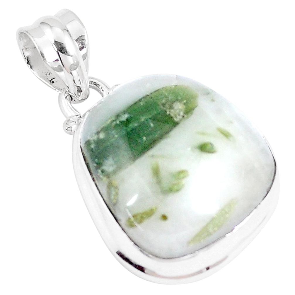 18.68cts natural green tourmaline in quartz 925 sterling silver pendant p8726