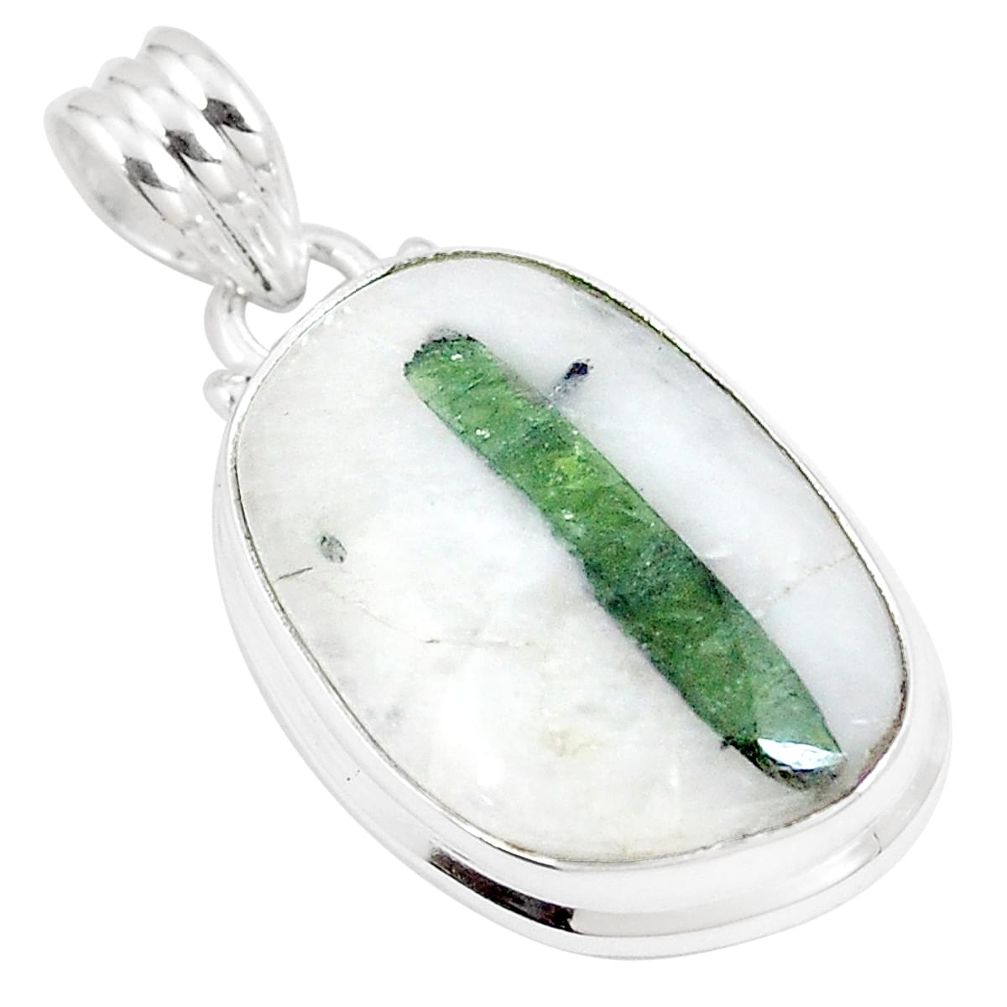 15.65cts natural green tourmaline in quartz 925 sterling silver pendant p8729