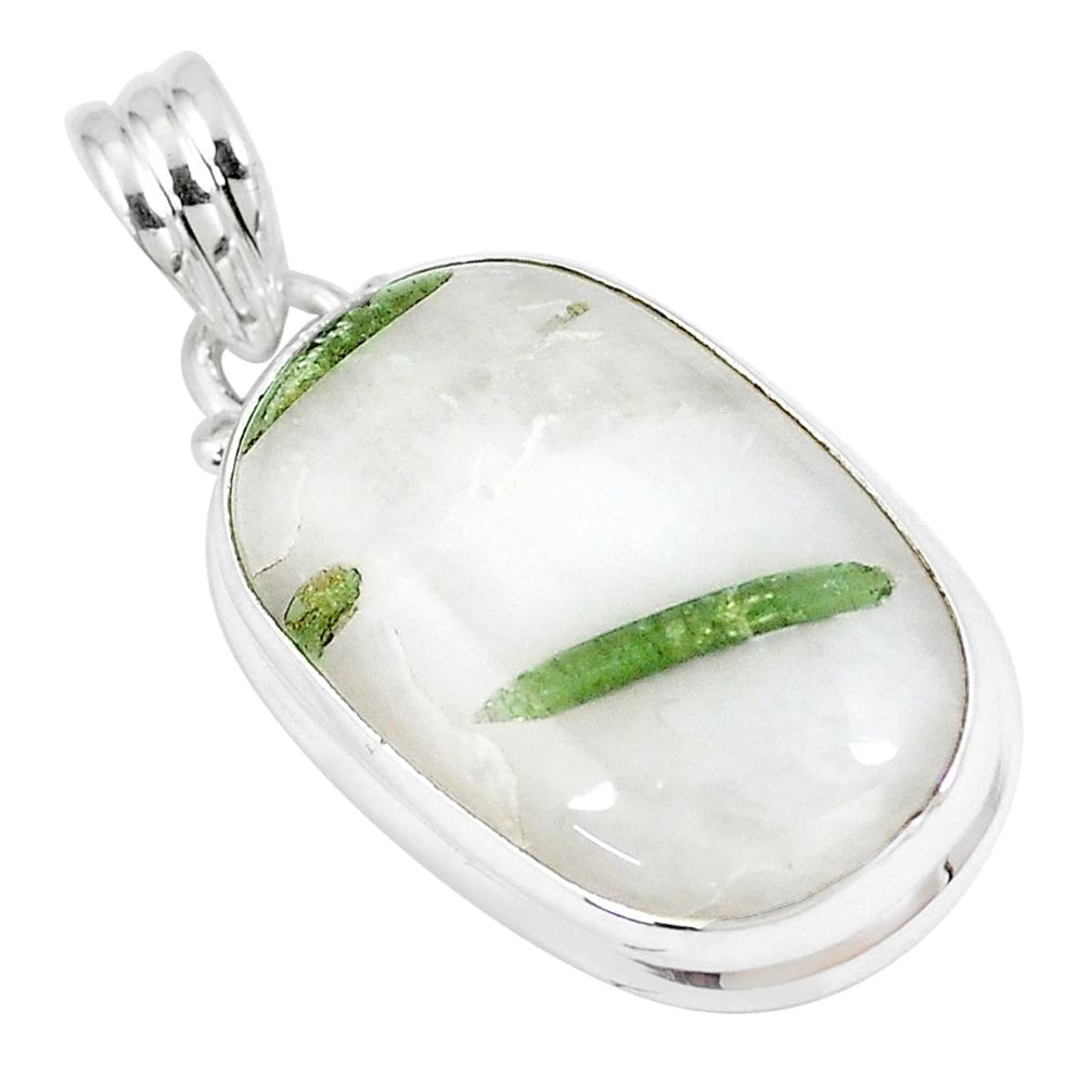 925 sterling silver 19.72cts natural green tourmaline in quartz pendant p8736