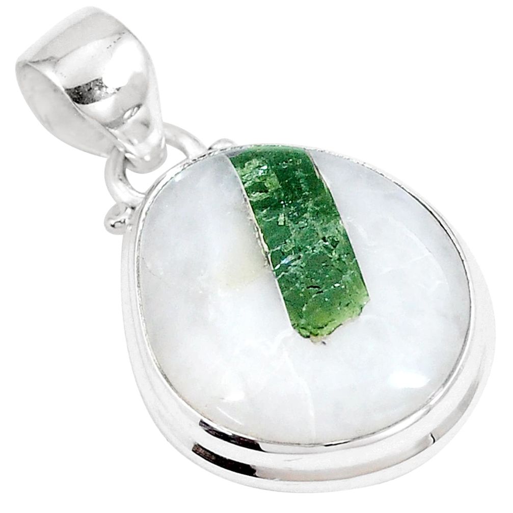 14.05cts natural green tourmaline in quartz 925 sterling silver pendant p8738