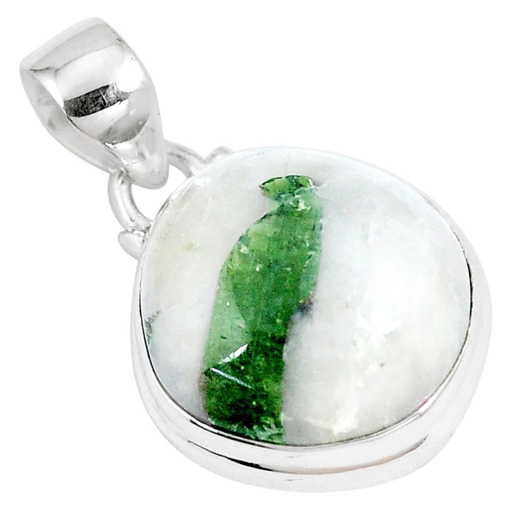 925 sterling silver 16.10cts natural green tourmaline in quartz pendant p8739