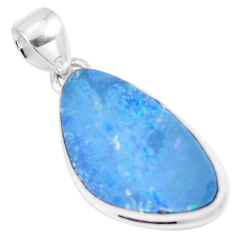 8.90cts natural blue doublet opal australian 925 sterling silver pendant p8750
