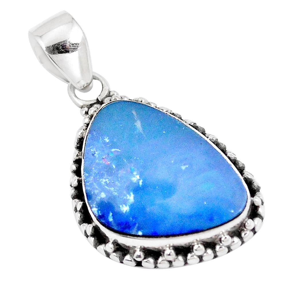 925 sterling silver 9.61cts natural blue doublet opal australian pendant p8752