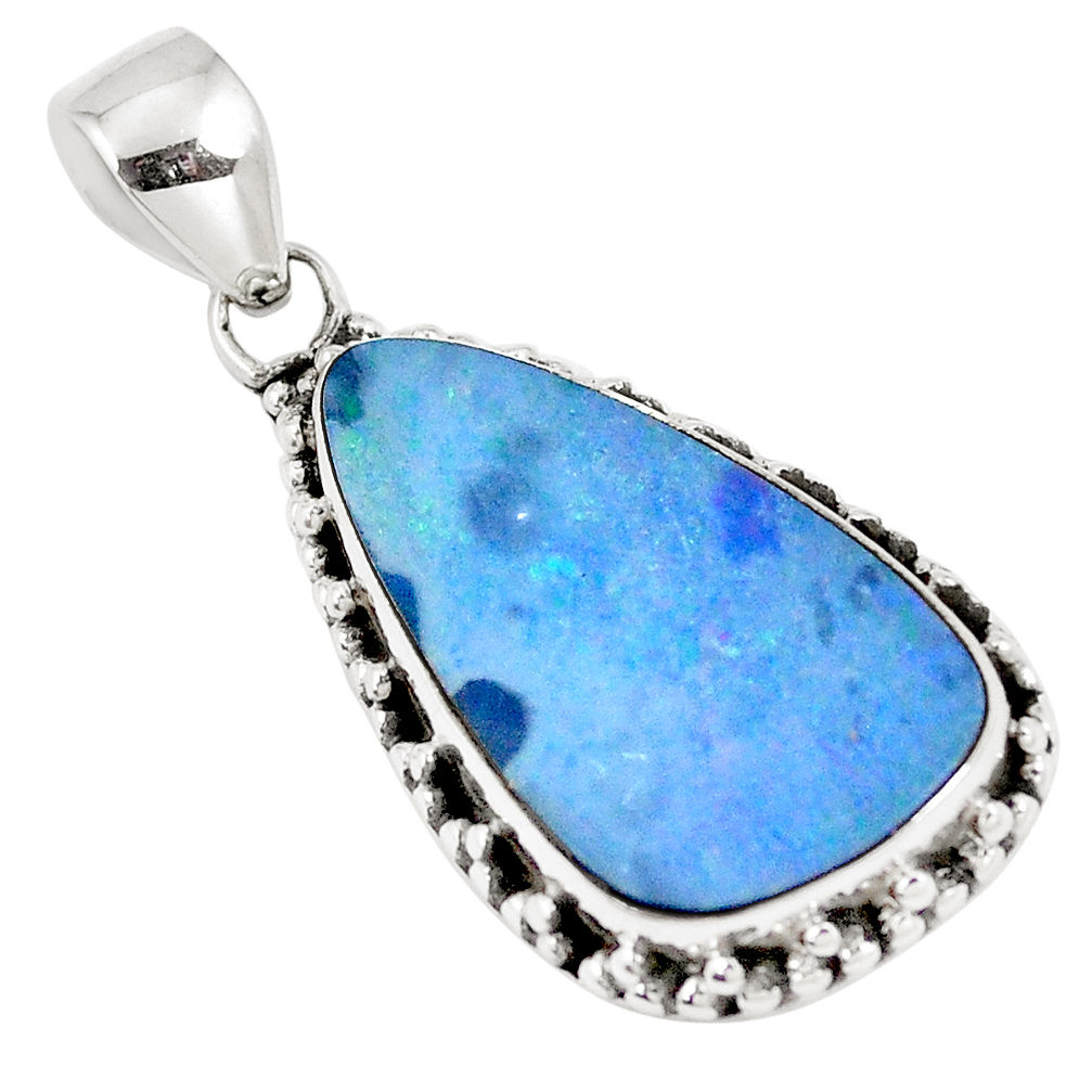 10.31cts natural blue doublet opal australian 925 sterling silver pendant p8769