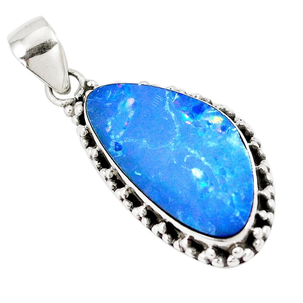 10.31cts natural blue doublet opal australian 925 sterling silver pendant p8771