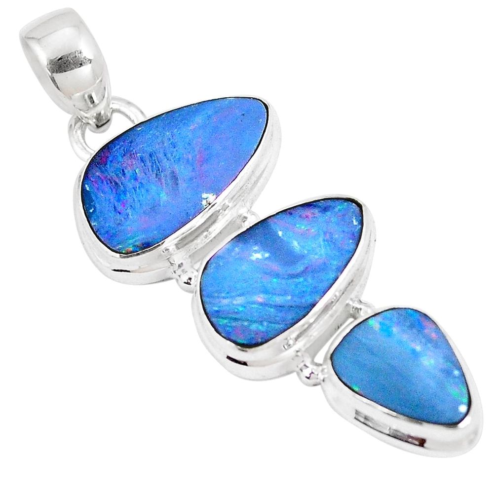 925 sterling silver 12.77cts natural blue doublet opal australian pendant p8796