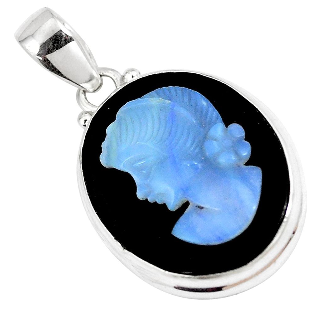 16.73cts natural black opal cameo on black onyx 925 silver pendant jewelry p8943