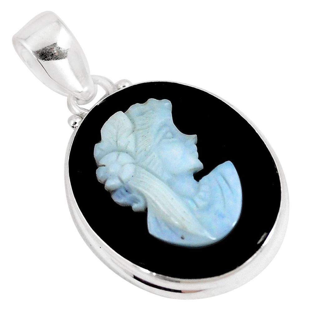 925 silver 17.22cts natural black opal cameo on black onyx pendant p8951