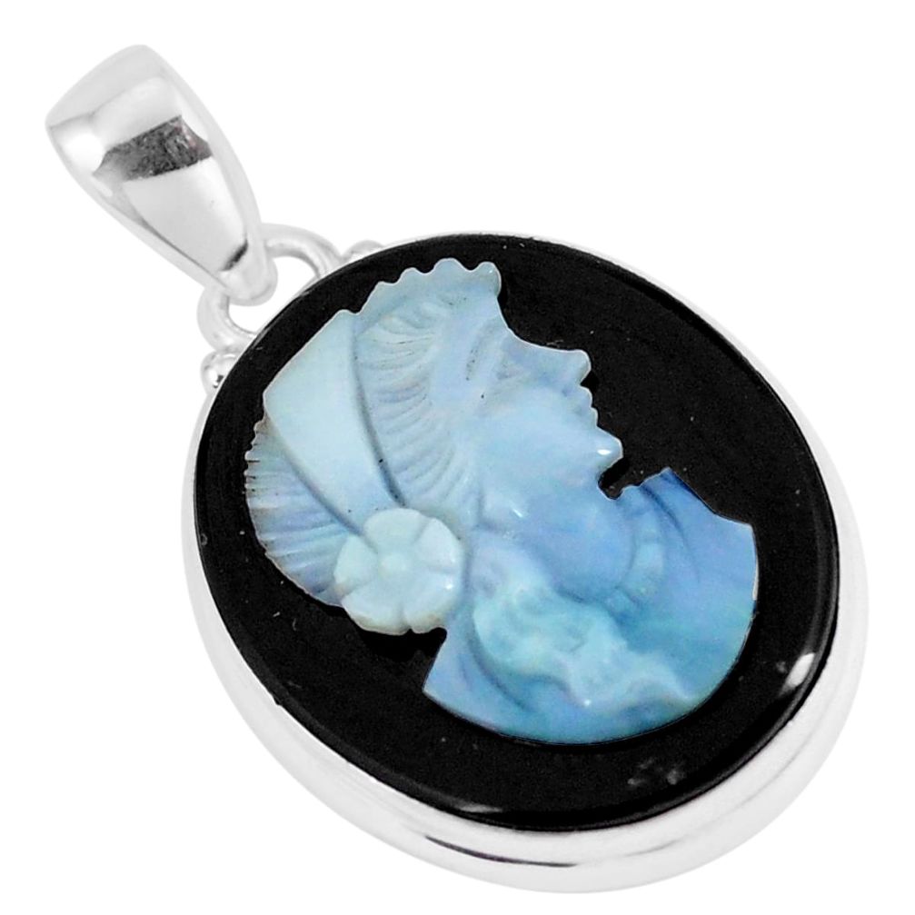 925 silver 19.72cts natural black opal cameo on black onyx pendant p8955