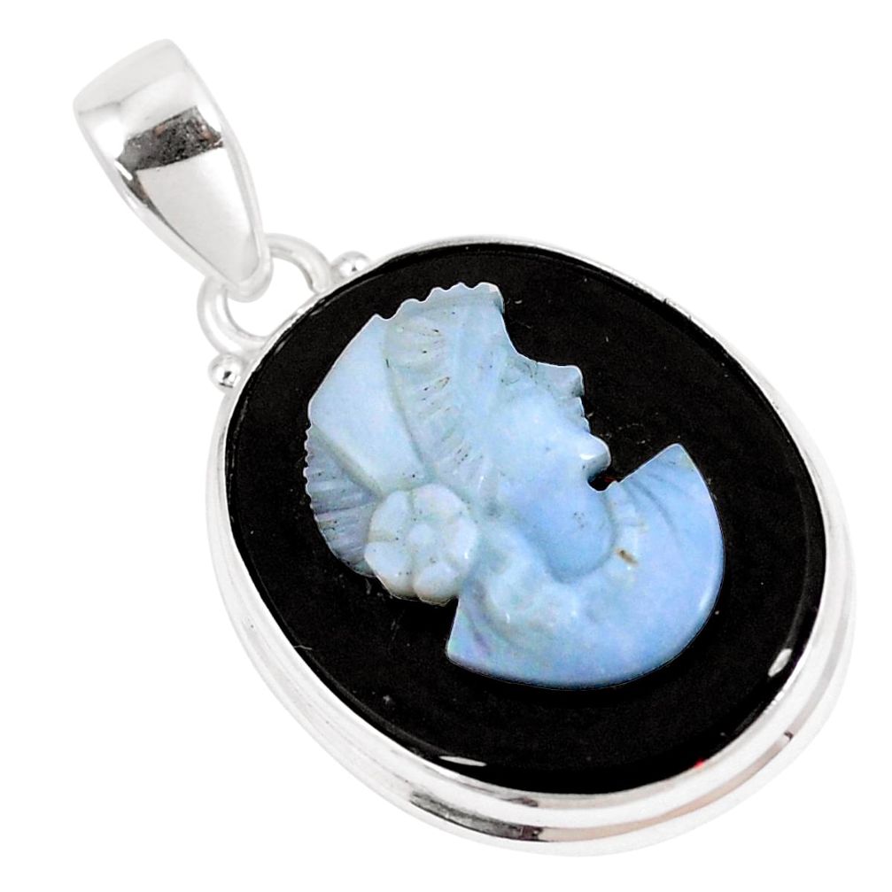 17.22cts natural black opal cameo on black onyx 925 silver pendant jewelry p8966