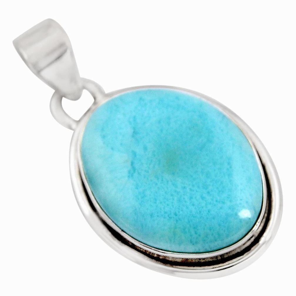 925 sterling silver 13.70cts natural blue larimar oval pendant jewelry p93404