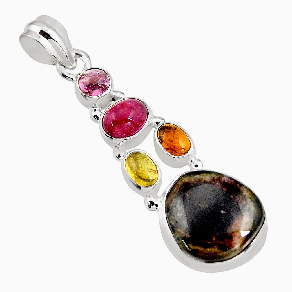 925 sterling silver 11.97cts natural multi color tourmaline fancy pendant p93644