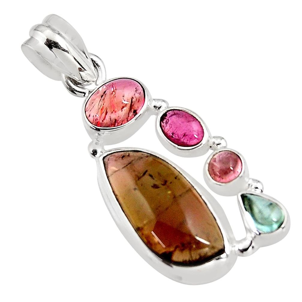 10.70cts natural multi color tourmaline 925 sterling silver pendant p93650