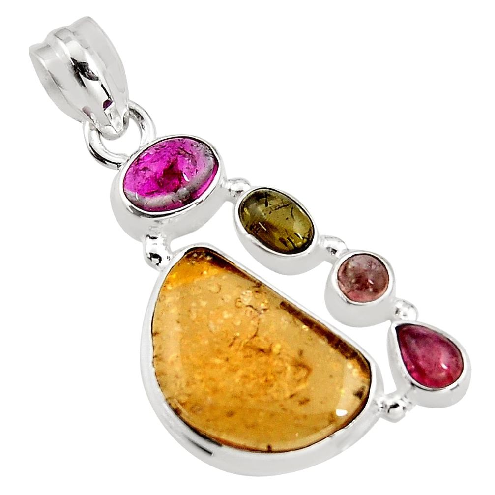 925 sterling silver 11.23cts natural multi color tourmaline pendant p93651