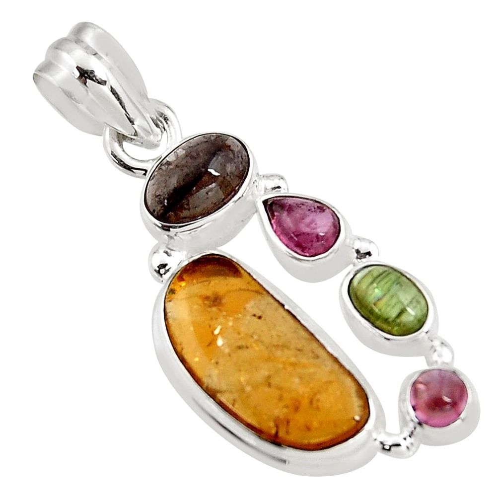 10.02cts natural multi color tourmaline 925 sterling silver pendant p93652