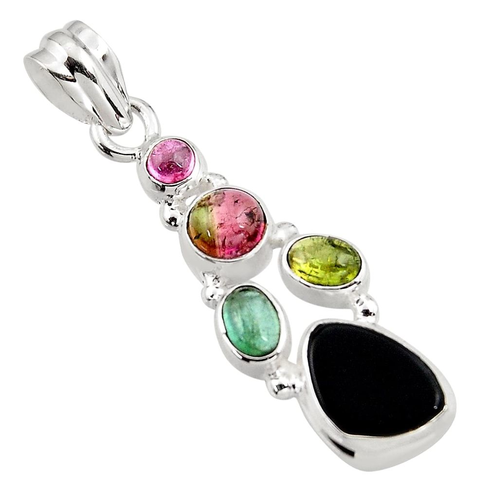 925 sterling silver 8.48cts natural multi color tourmaline pendant p93657