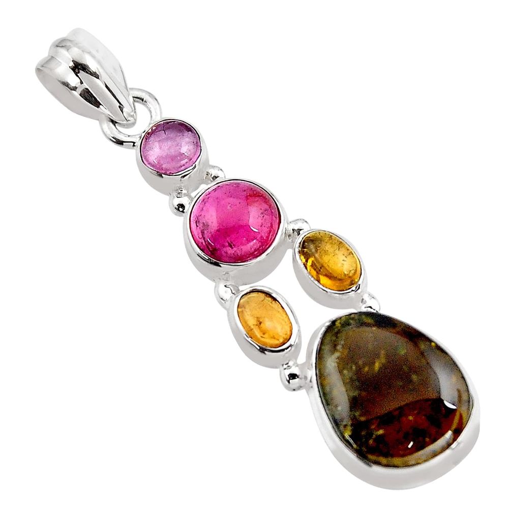 10.54cts natural multi color tourmaline 925 sterling silver pendant p93659