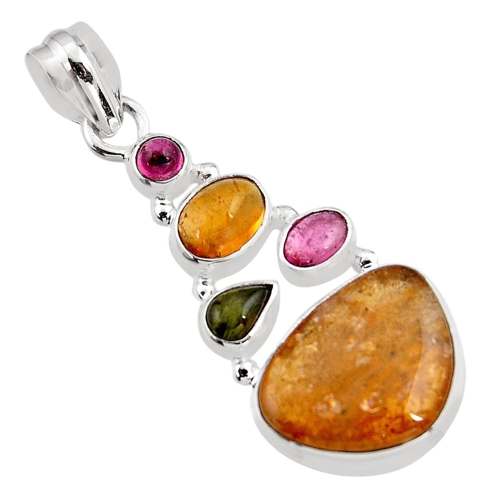 13.84cts natural multi color tourmaline 925 sterling silver pendant p93677