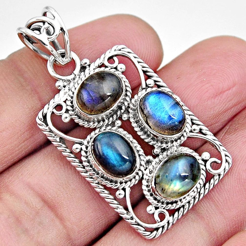 925 sterling silver 7.94cts natural blue labradorite pendant jewelry p93764