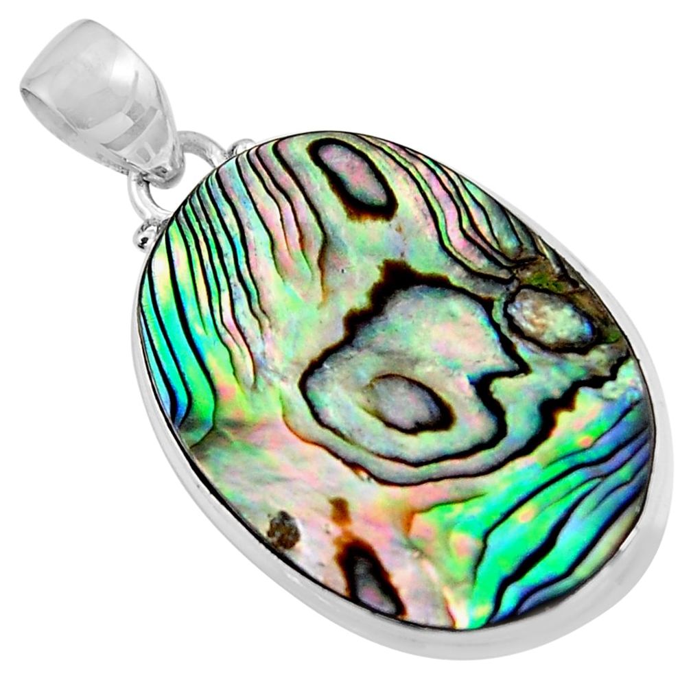 20.07cts natural green abalone paua seashell 925 sterling silver pendant p93855