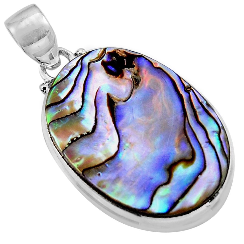 19.27cts natural green abalone paua seashell 925 sterling silver pendant p93857