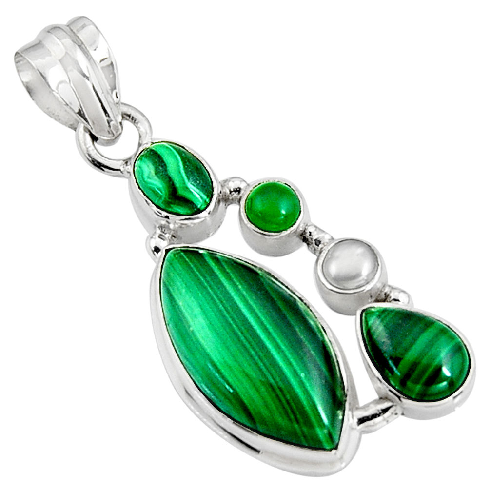 15.76cts natural green malachite (pilot's stone) 925 silver pendant p94100