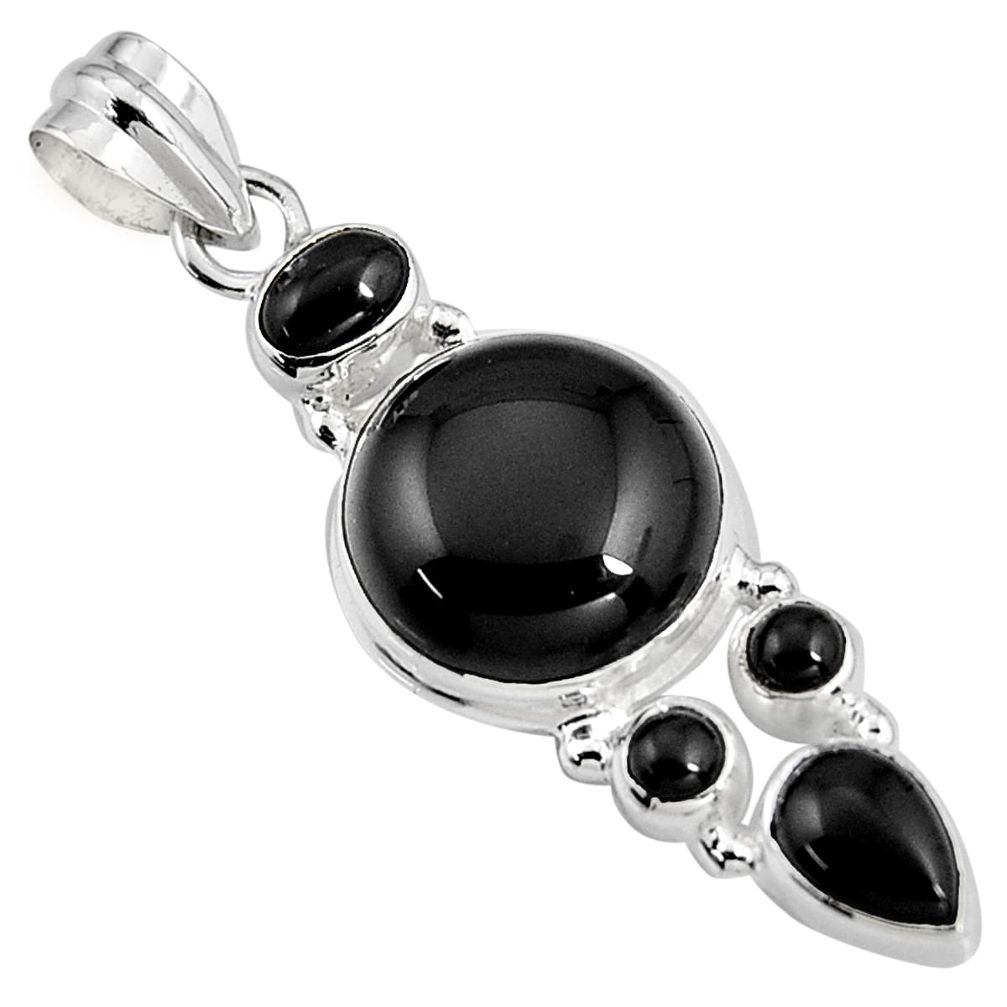 925 sterling silver 15.33cts natural black onyx round pendant jewelry p94103