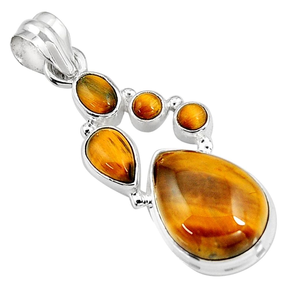 17.67cts natural brown tiger's eye 925 sterling silver pendant jewelry p94119