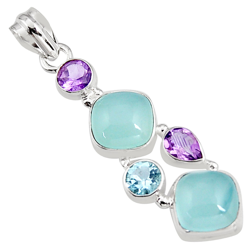 14.88cts natural aqua chalcedony amethyst 925 sterling silver pendant p94141