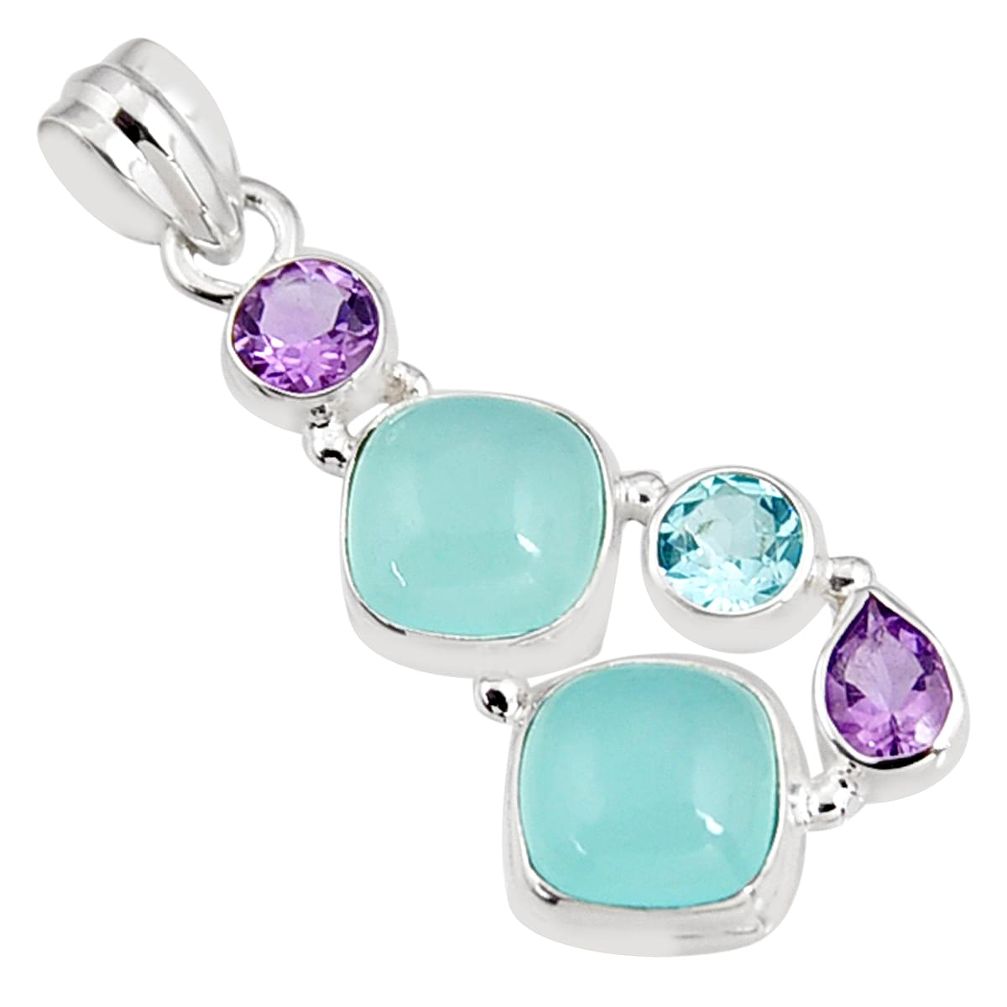 925 silver 15.33cts natural aqua chalcedony amethyst topaz pendant p94146