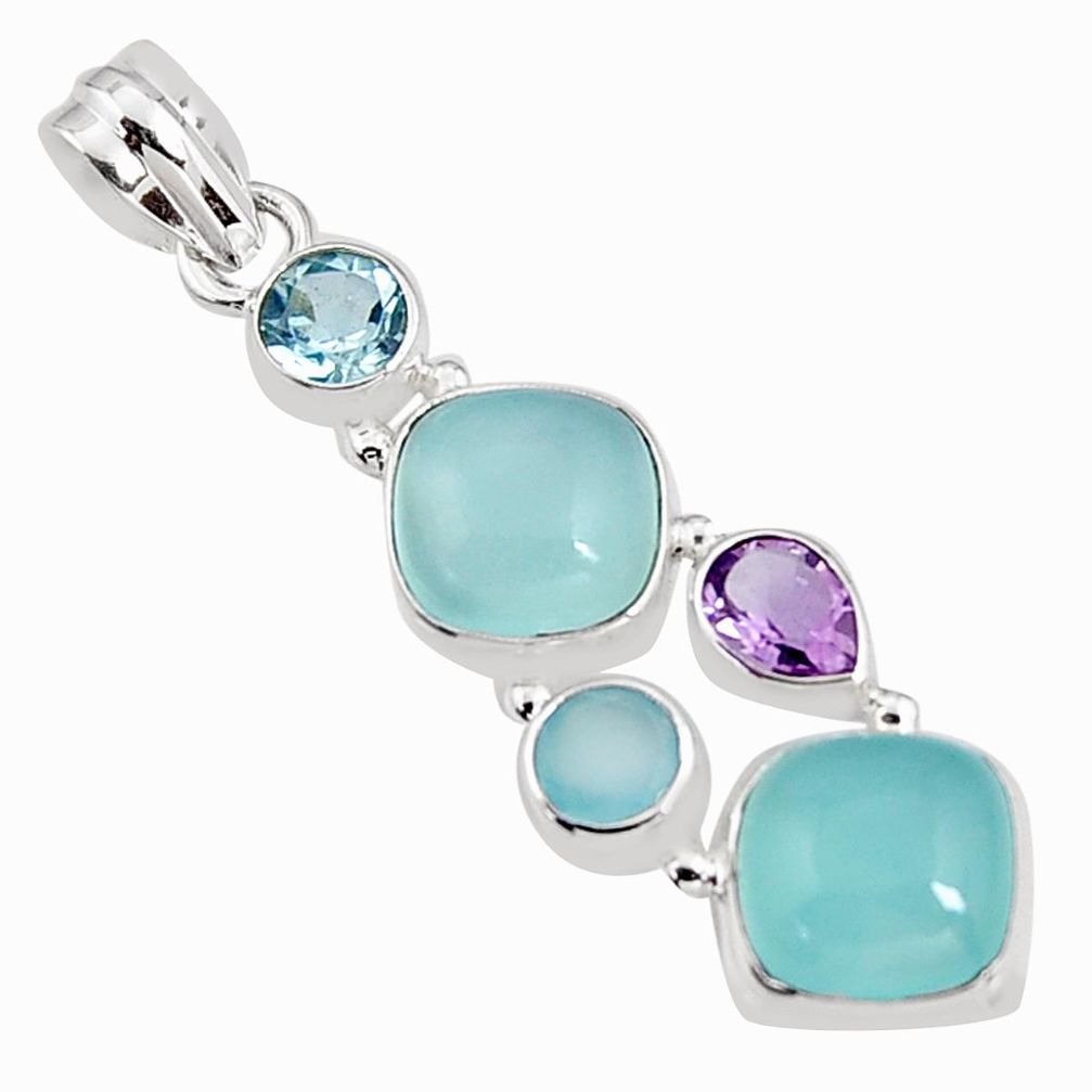 14.90cts natural aqua chalcedony amethyst 925 sterling silver pendant p94149