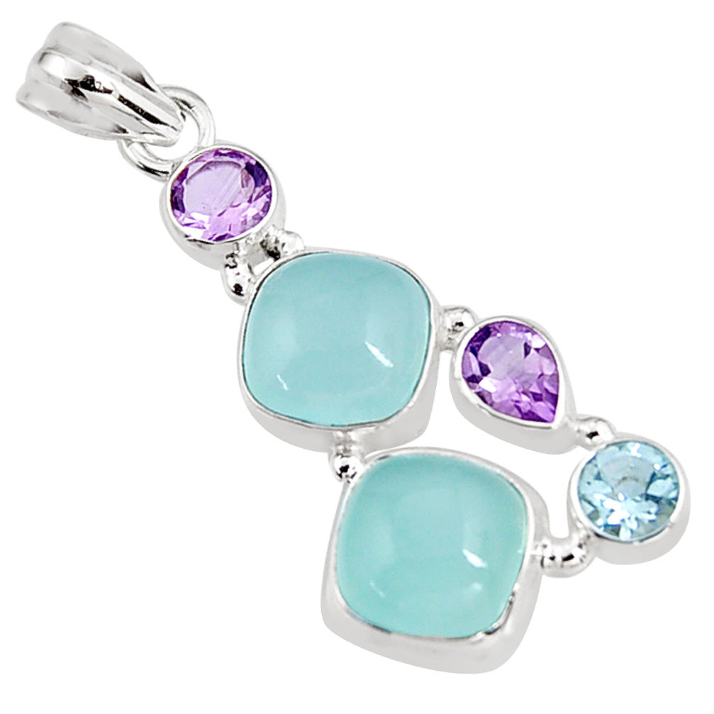 15.33cts natural aqua chalcedony amethyst 925 sterling silver pendant p94152